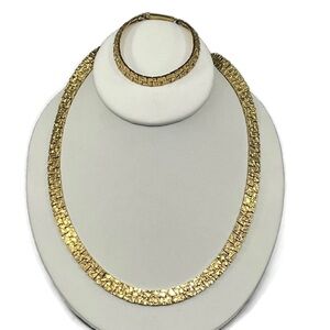 Vintage Mid Century Style Gold Plate Nougat Necklace & Bracelet Set